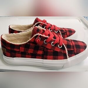 Blowfish Malibu Women's Play Sneakers Red Plaid Fabric Size 7.5